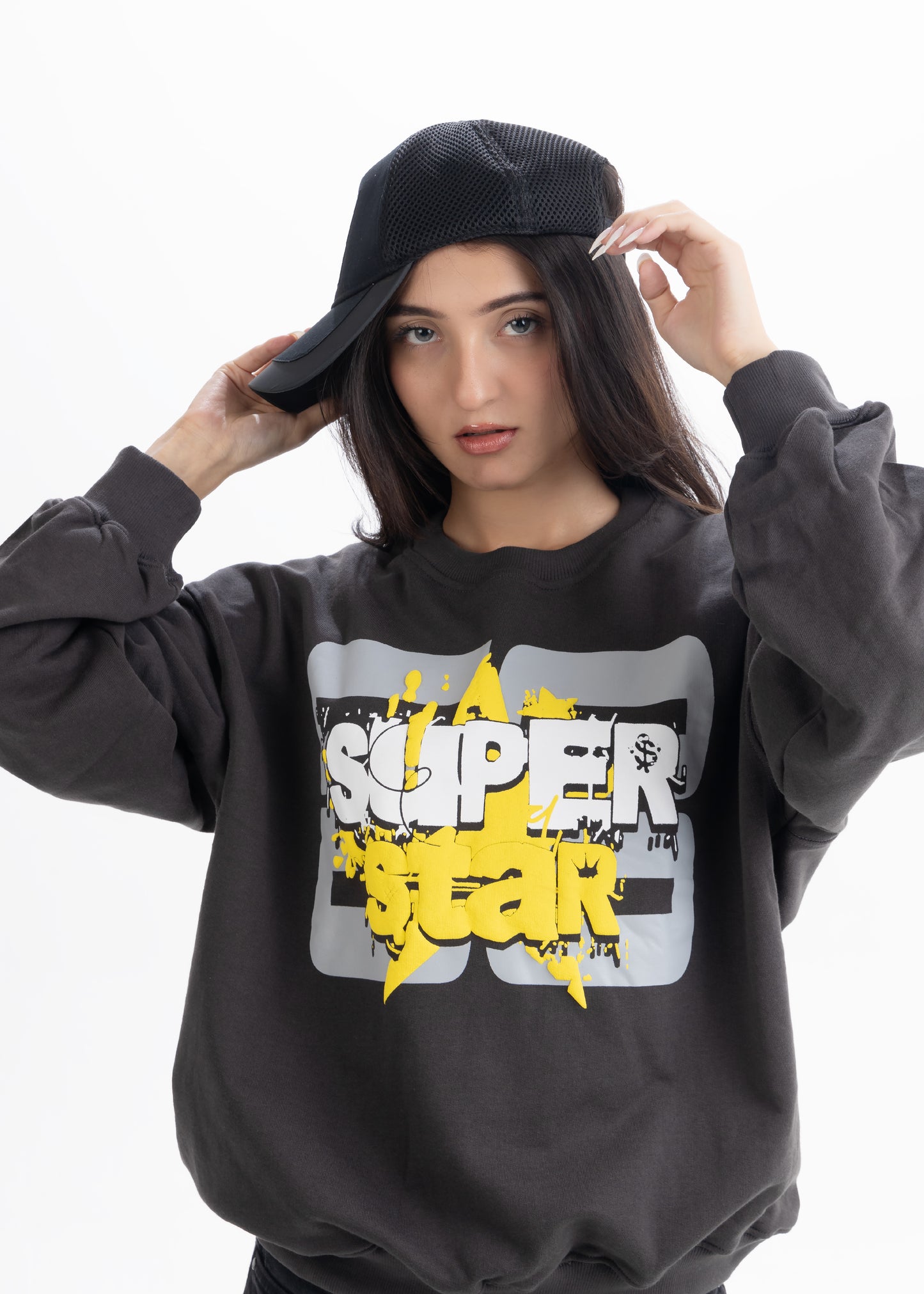 Starboy Syndrome Oversized Charcoal Grey French Terry Cotton Sweatshirt