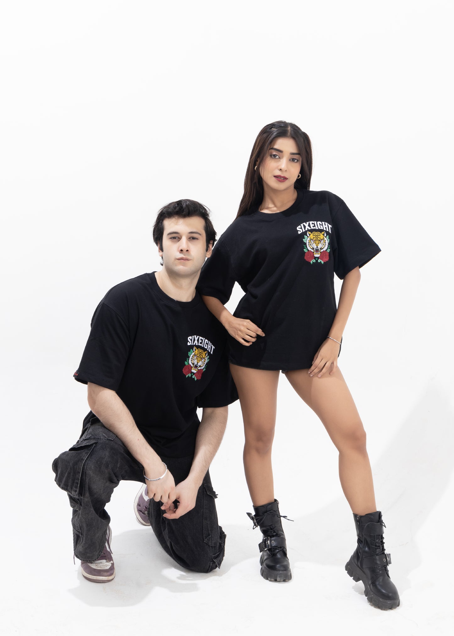 Roze Claw Black French Terry Cotton Embroidered Tee