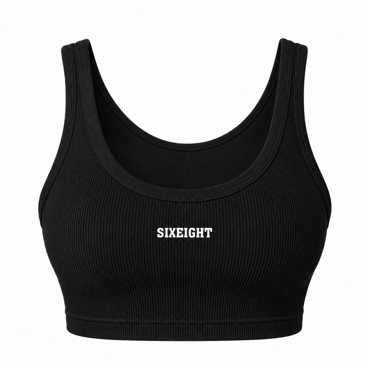 Pure Black Crop Ribbed Tank Top