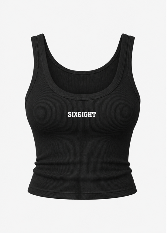 Pure Black Fitted Ribbed Tank Top