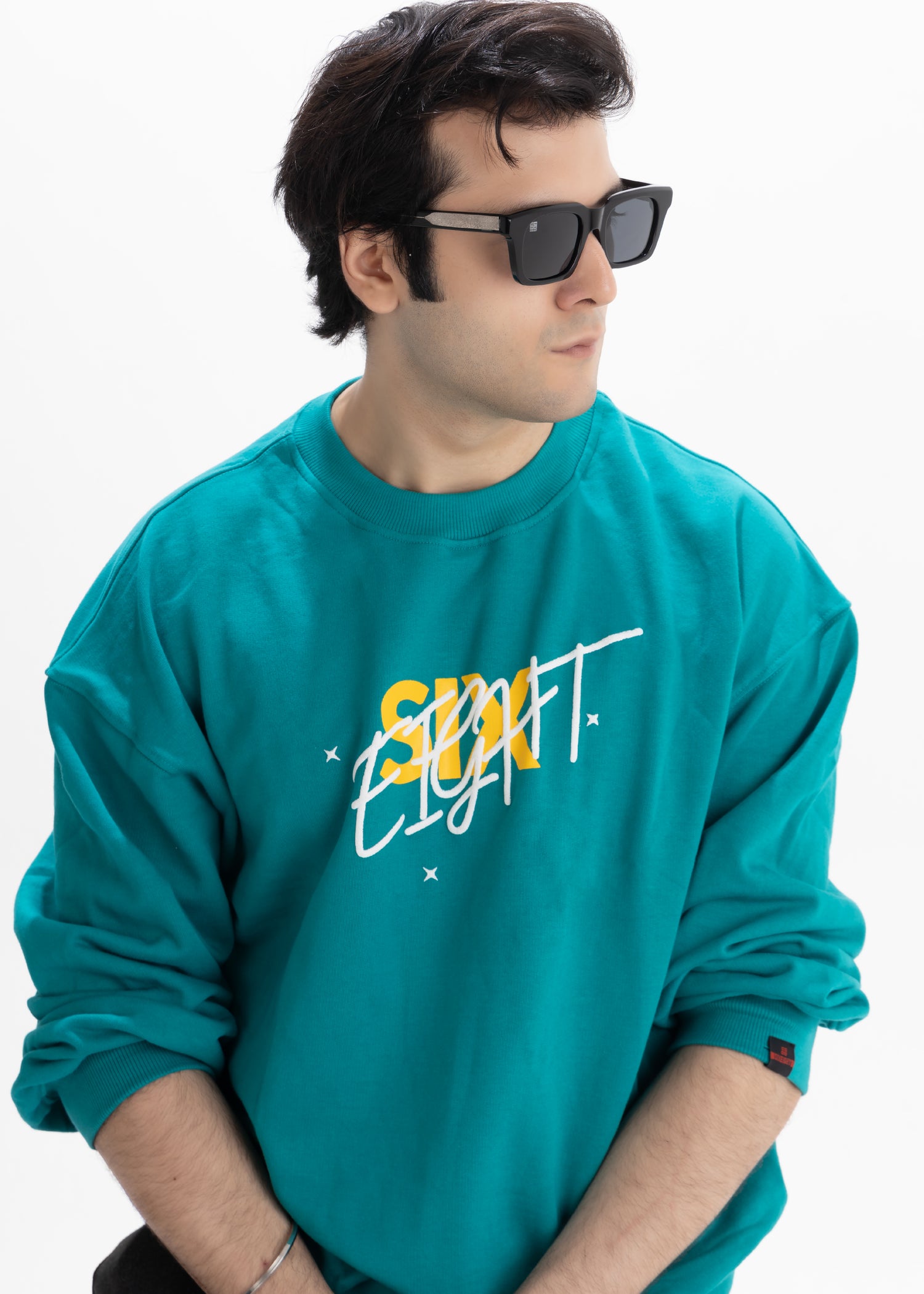 Unveiled Oversized Teal Blue French Terry Cotton Sweatshirt
