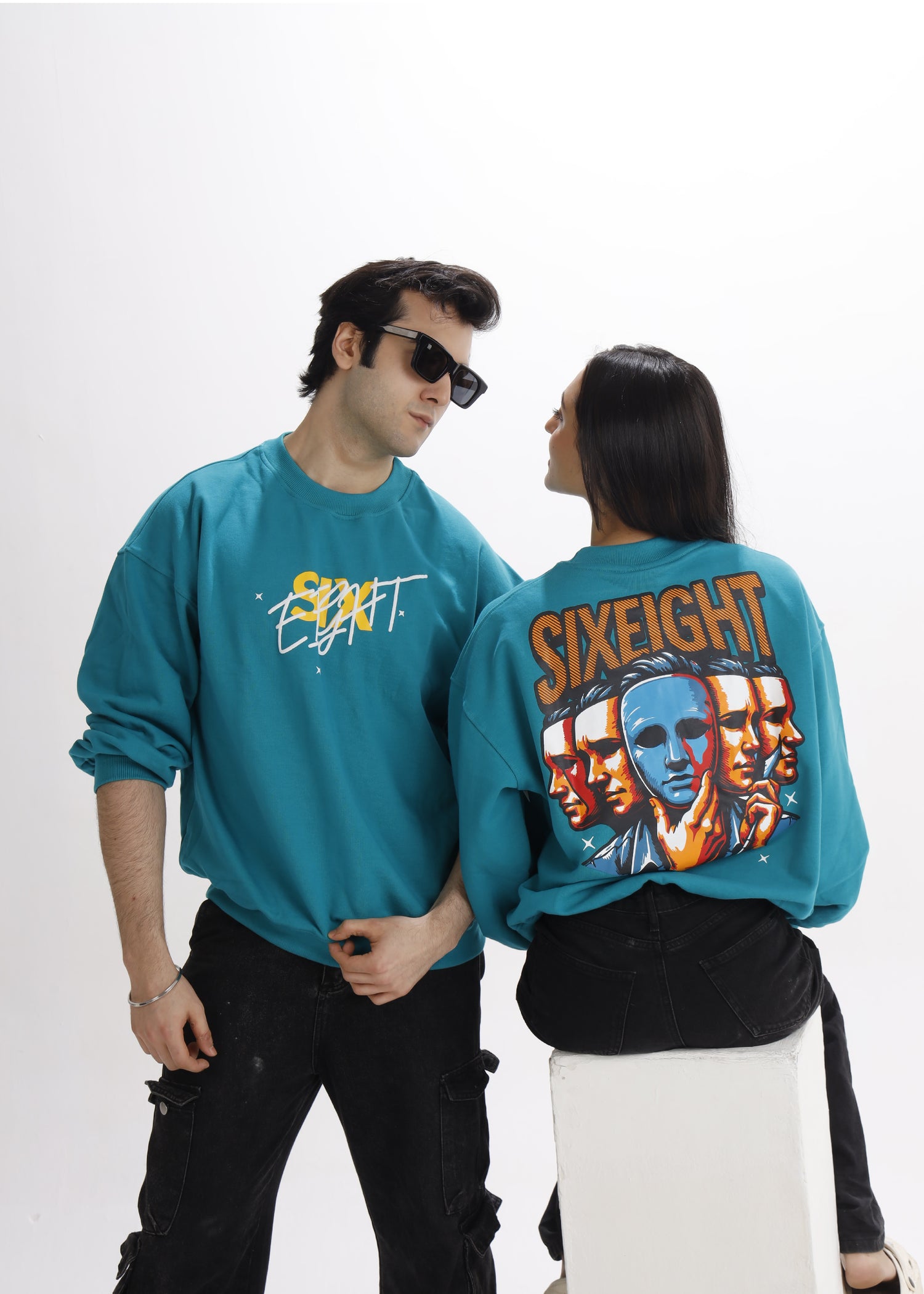 Unveiled Oversized Teal Blue French Terry Cotton Sweatshirt