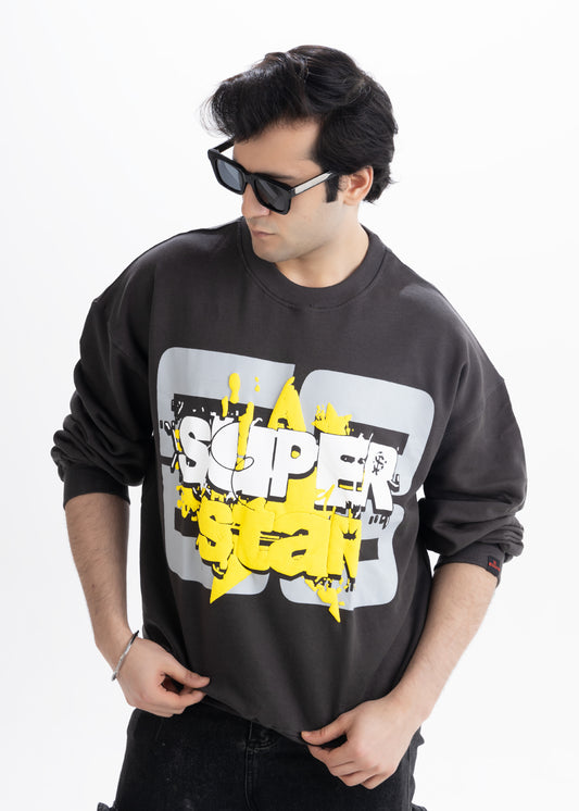 Starboy Syndrome Oversized Charcoal Grey French Terry Cotton Sweatshirt