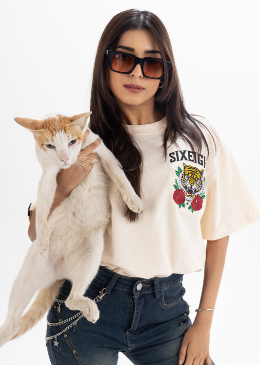 Roze Claw Cream French Terry Cotton T-Shirt