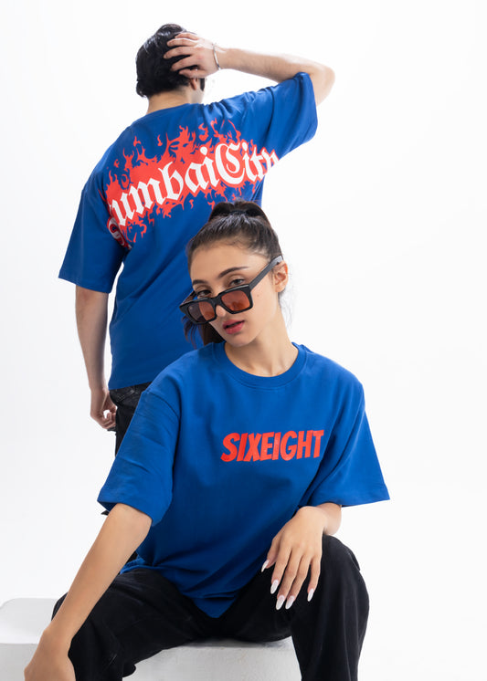Not New York, Mumbai City Oversized Royal Blue Unisex T-Shirt