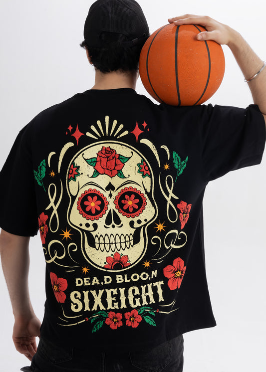 Dead Bloom French Terry Cotton T-Shirt Black