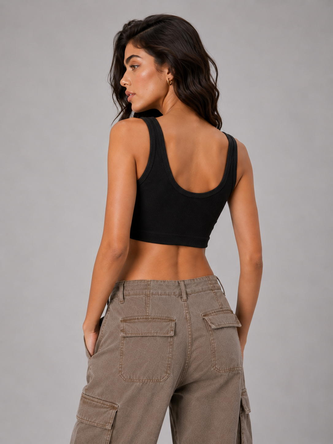 Pure Black Crop Ribbed Tank Top