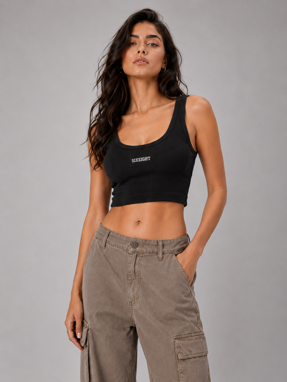 Pure Black Crop Ribbed Tank Top