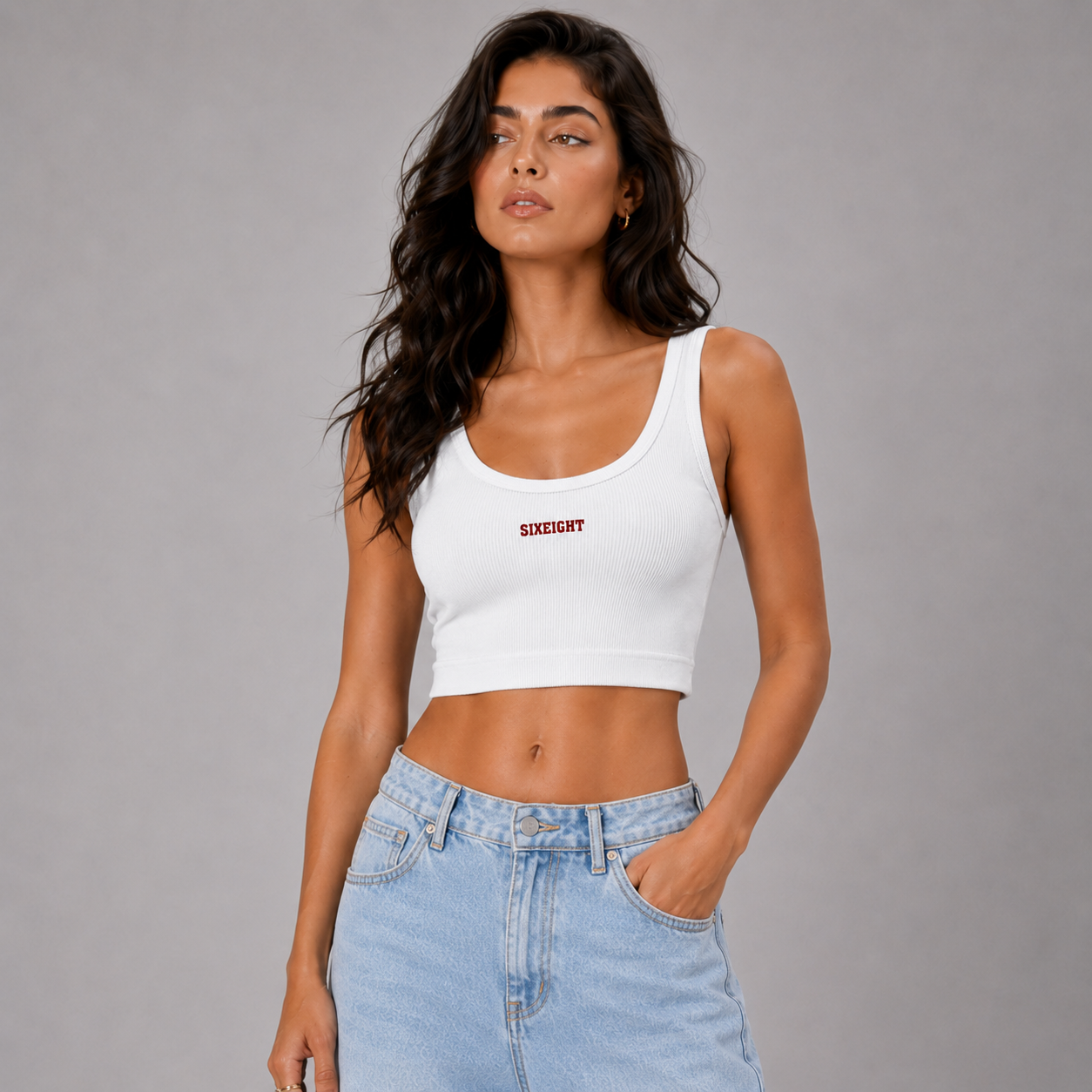 Cloud White Crop Ribbed Tank Top